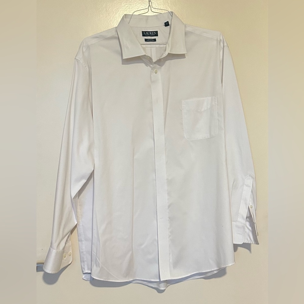 Ralph Lauren White Button-Down Dress Shirt | Regular Fit Stretch | 18½ 34/35
